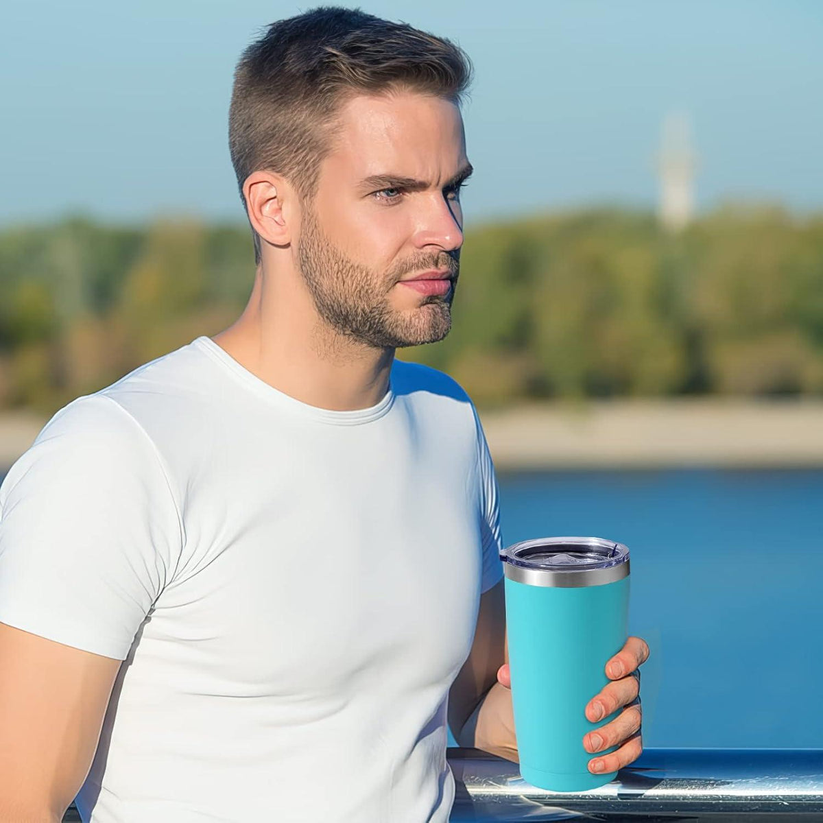 Livole Thermobecher 20oz 600ml Türkis mit Strohhalm und