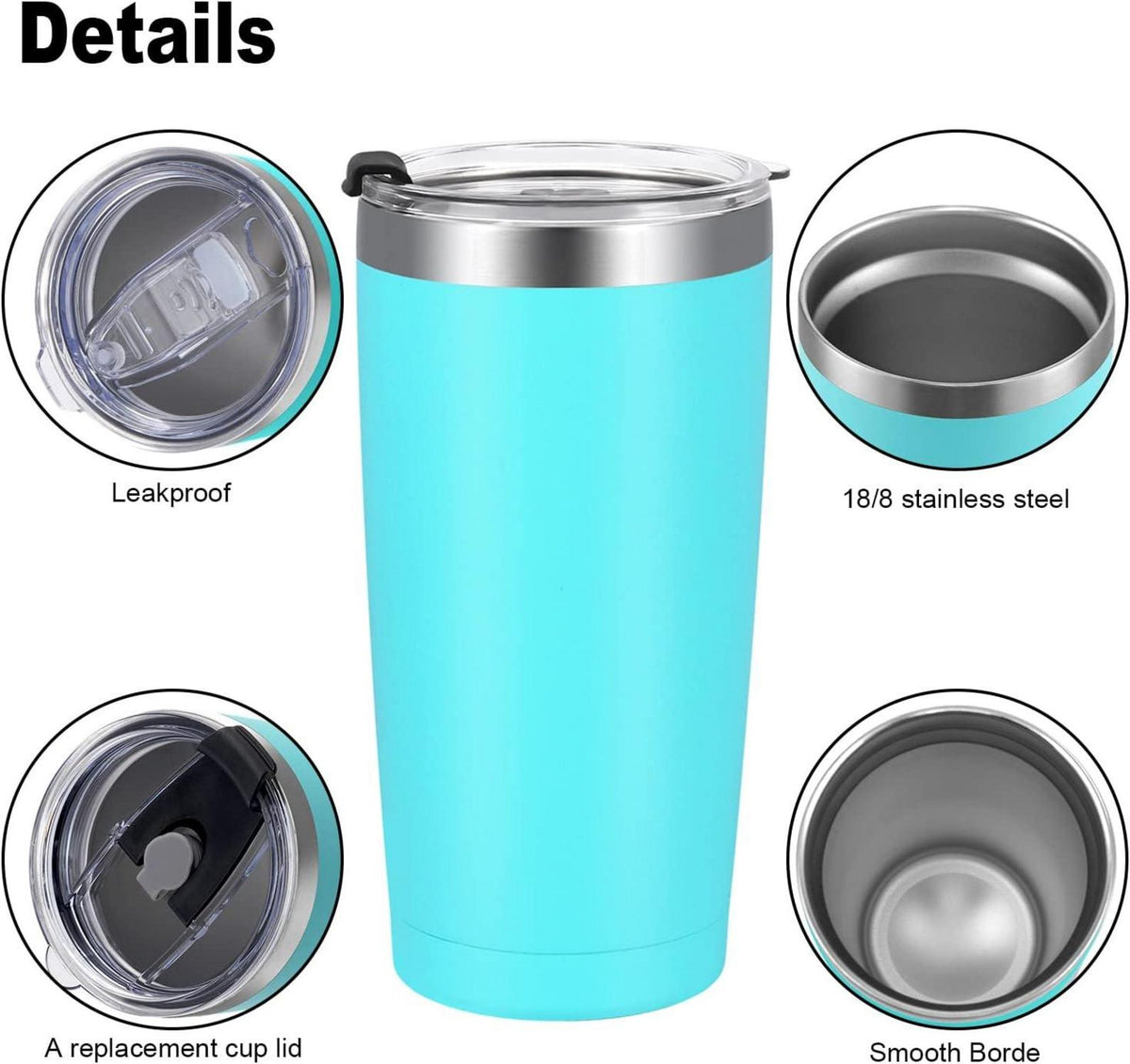 Livole Thermobecher 20oz 600ml Edelstahl Türkis Trinkbecher mit Strohhalm