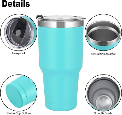 Trinkbecher 30oz 900ml Thermobecher Edelstahl Türkis mit Strohhalm