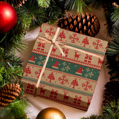 Geschenkpapierrolle Weihnachten Santa 43cm x 15m Braun Kraftpapier Grün