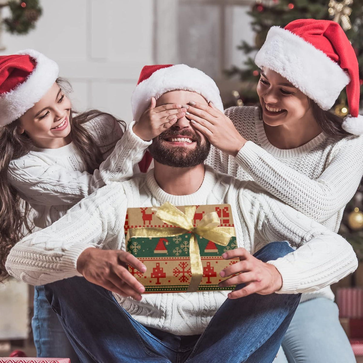 Geschenkpapierrolle Weihnachten Santa 43cm x 15m Braun Kraftpapier Grün