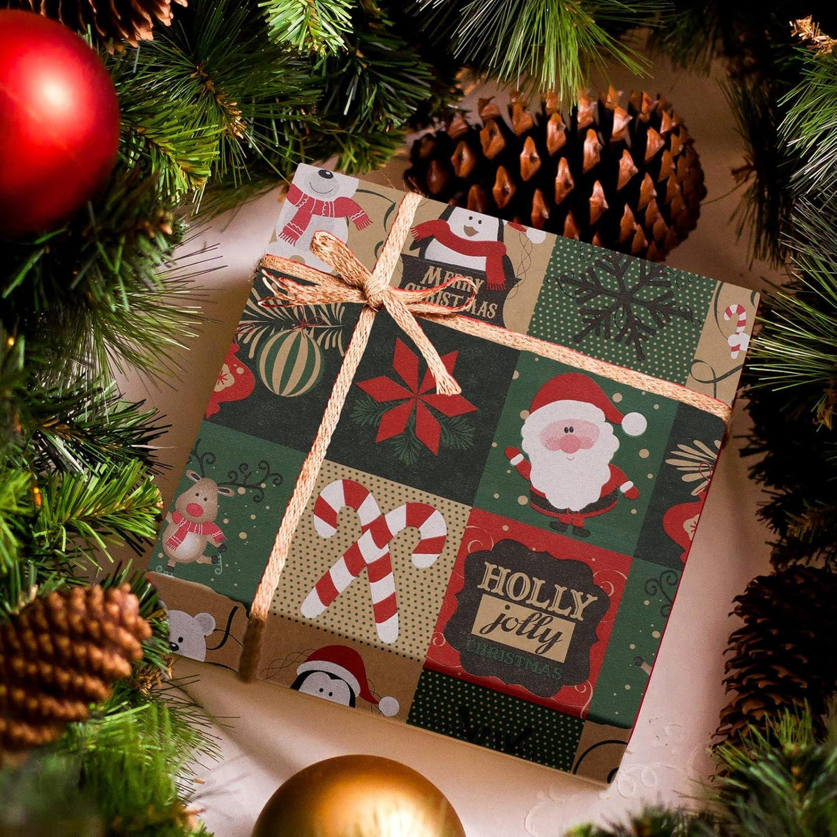 Weihnachts-Geschenkpapierrolle 43cm x 15m Kraftpapier Weihnachtsmann dunkel