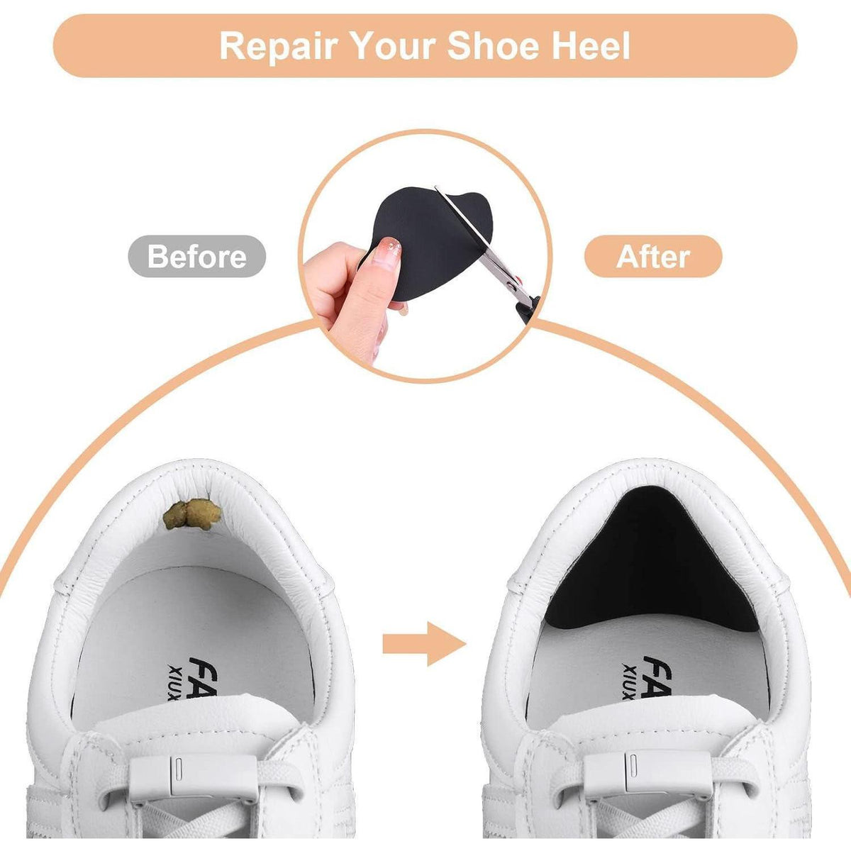 Sneaker Fersen Reparatur Patches, 12 Paar, Schwarz & Weiß