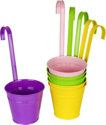 6er Set Hängende Blumentöpfe verzinkt - Dekoration für Balkon und Garten