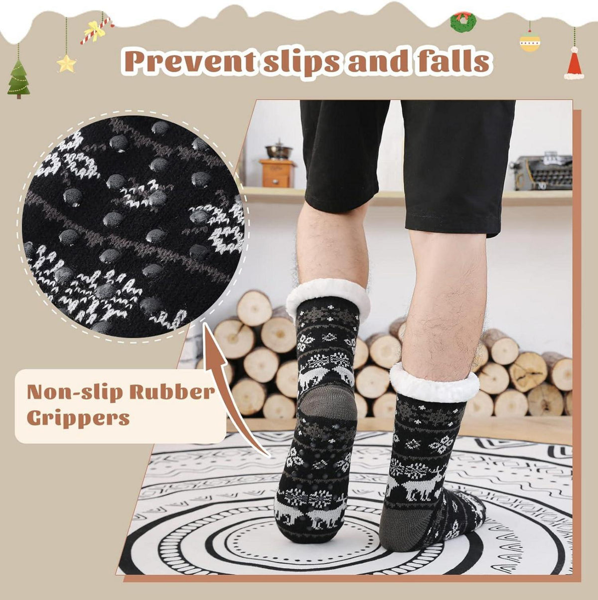 Warme Dicke Anti-Rutsch Hausschuhe Socken Thermo Wintersocken mit