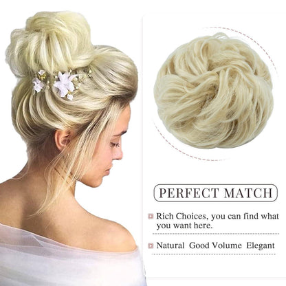 Voluminöser Dutt Haarteil Echthaar mit Gummiband – Gebleichtes Blond