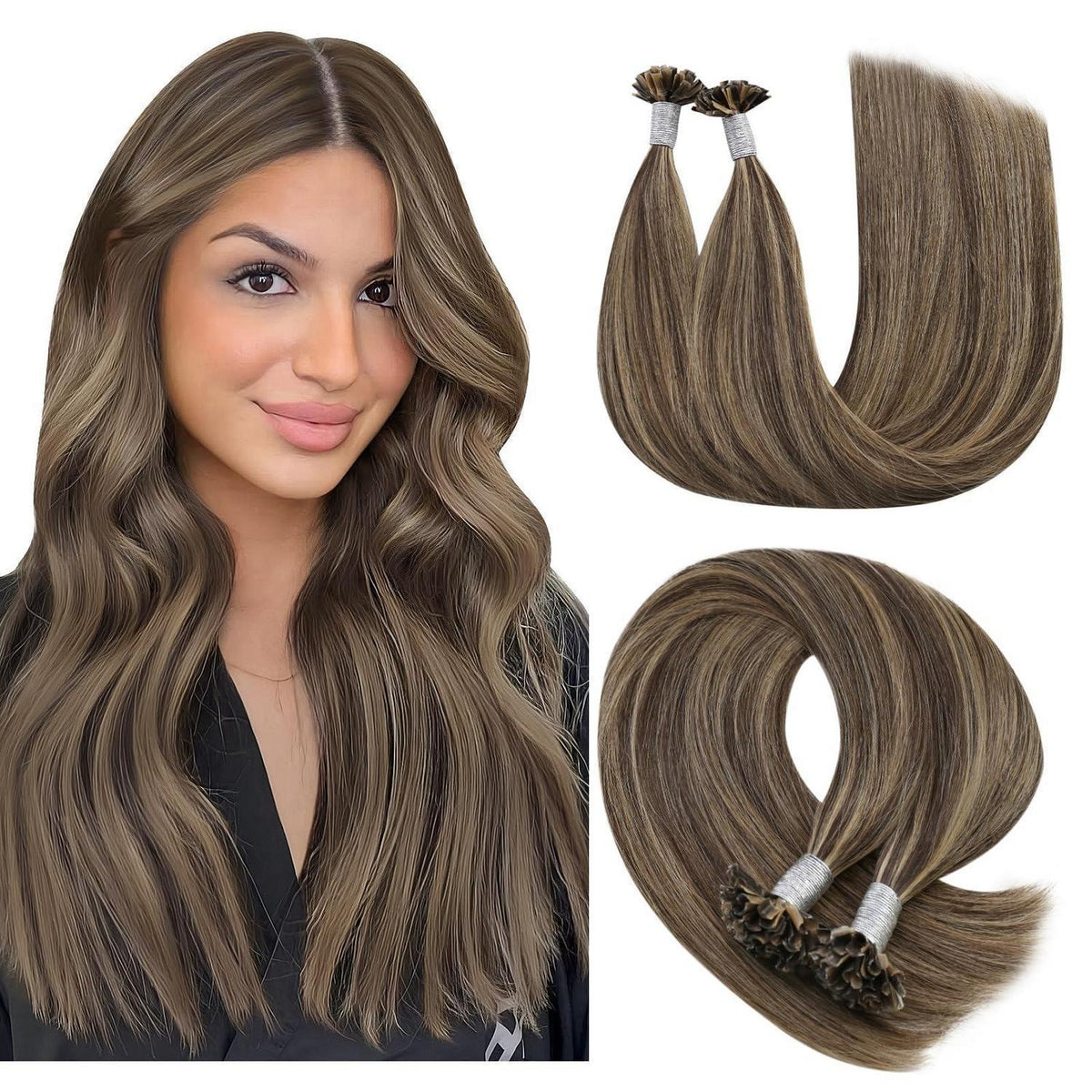 Echthaar Bondings Braun Blond – Haarverlängerung 45cm U-Tip