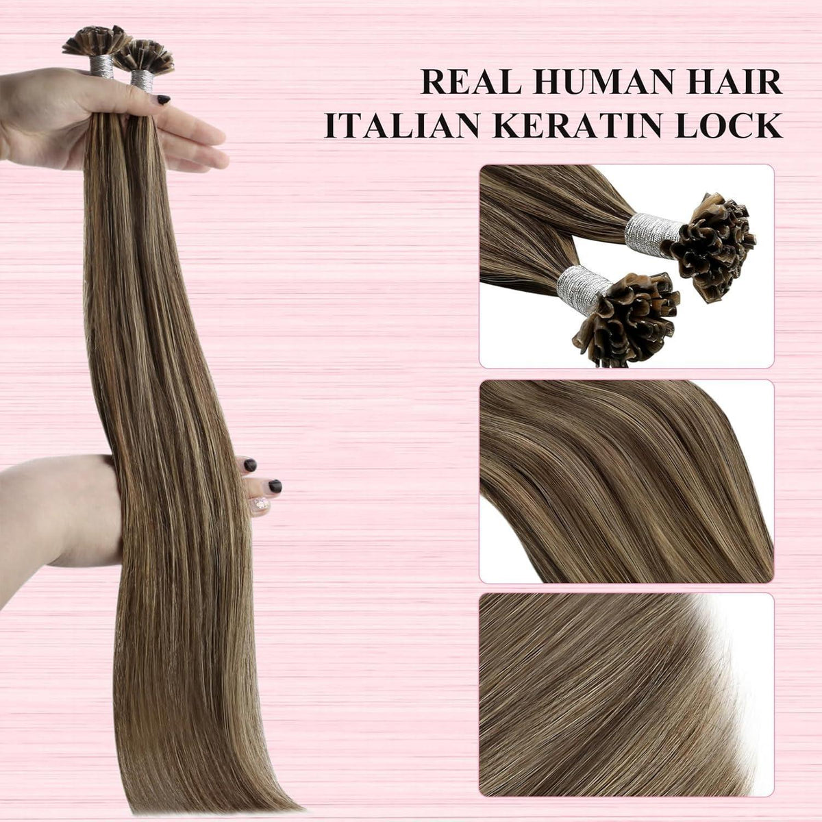 Echthaar Bondings Braun Blond – Haarverlängerung 45cm U-Tip