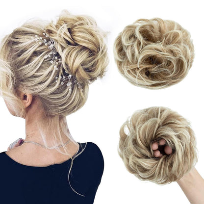 Voluminöser Dutt Haarteil Echthaar Kaffee Braun Gebleichtes Blond