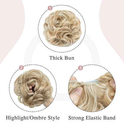 Voluminöser Dutt Haarteil Echthaar mit Gummiband – Dunkelblond bis Bleichblond