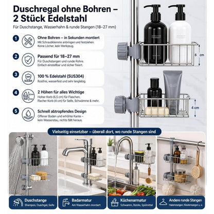 Duschregal Edelstahl ohne Bohren – 2er Set für Badezimmer & Küche