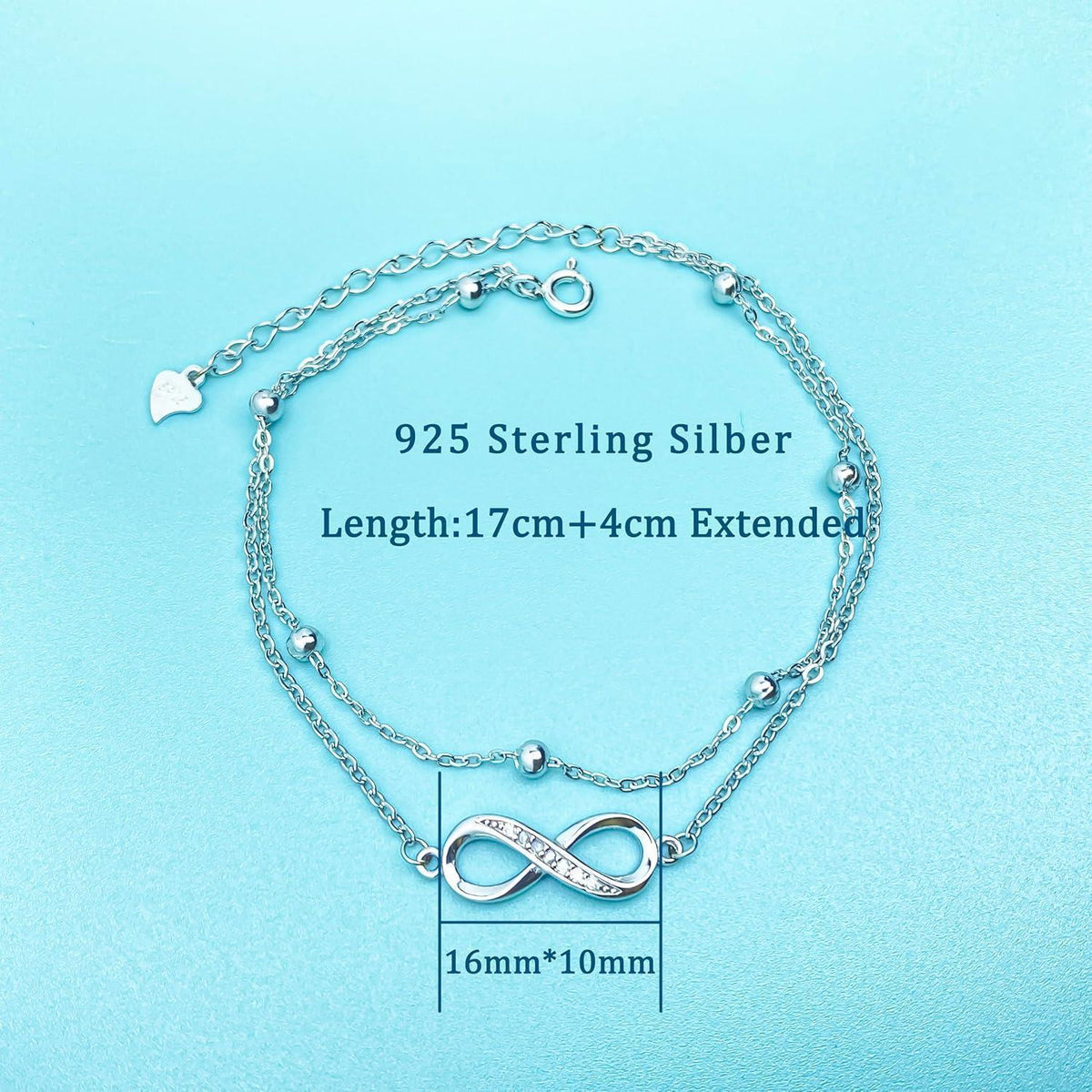 Damen Armband Unendlichkeit & Herz 925 Sterling Silber Zirkonia