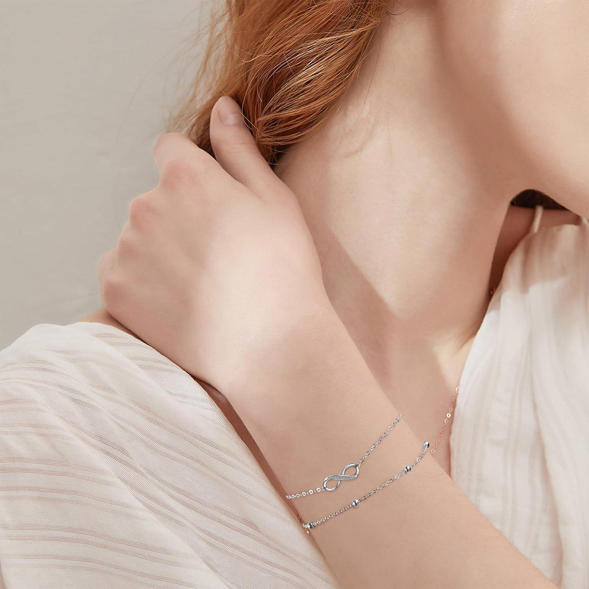 Damen Armband Unendlichkeit & Herz 925 Sterling Silber Zirkonia