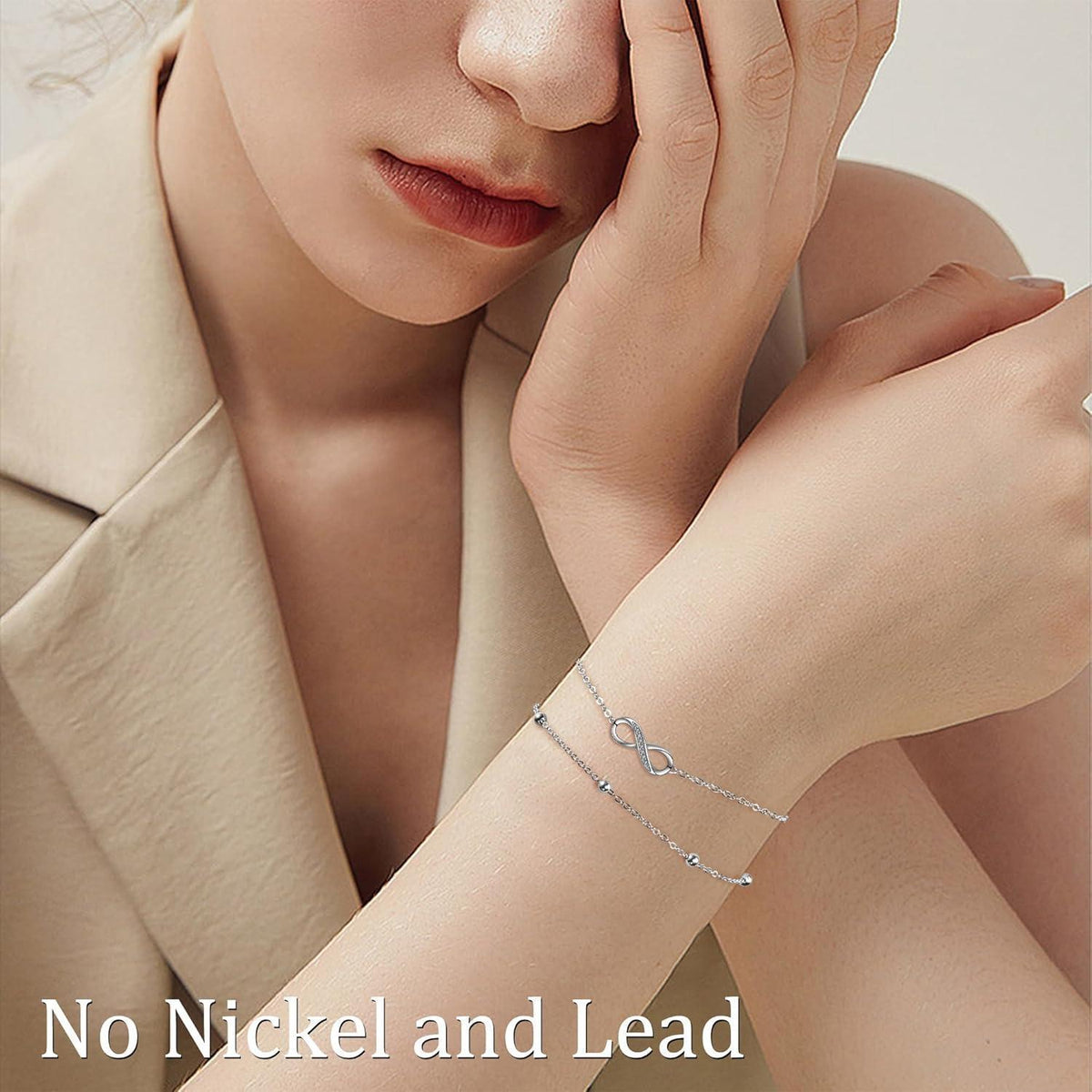 Damen Armband Unendlichkeit & Herz 925 Sterling Silber Zirkonia