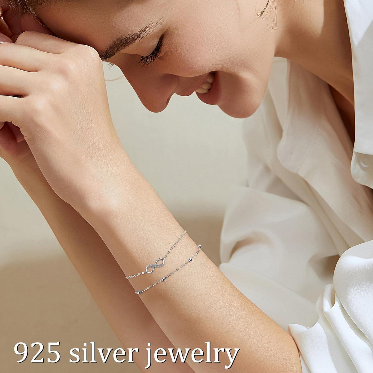 Damen Armband Unendlichkeit & Herz 925 Sterling Silber Zirkonia