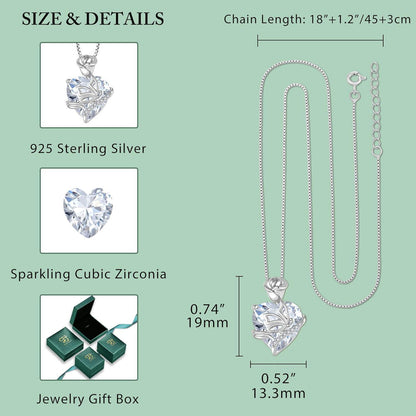 Geburtsstein Kette Damen 925 Sterling Silber Schmetterling Rose Blume Zirkonia