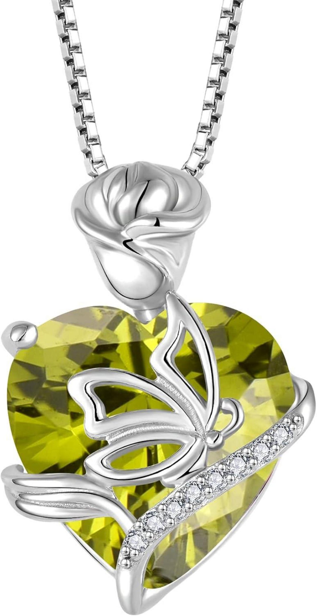 Geburtsstein Herz Kette 925 Sterling Silber Schmetterling Anhänger