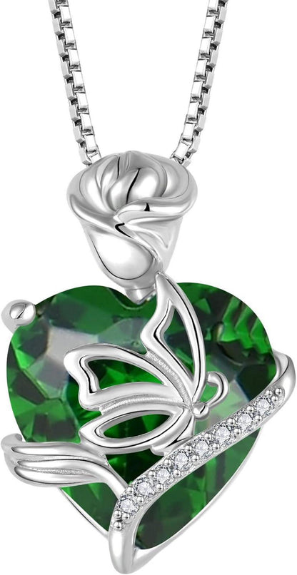 Herz Geburtsstein Kette Sterling Silber Anhänger Rose Halskette