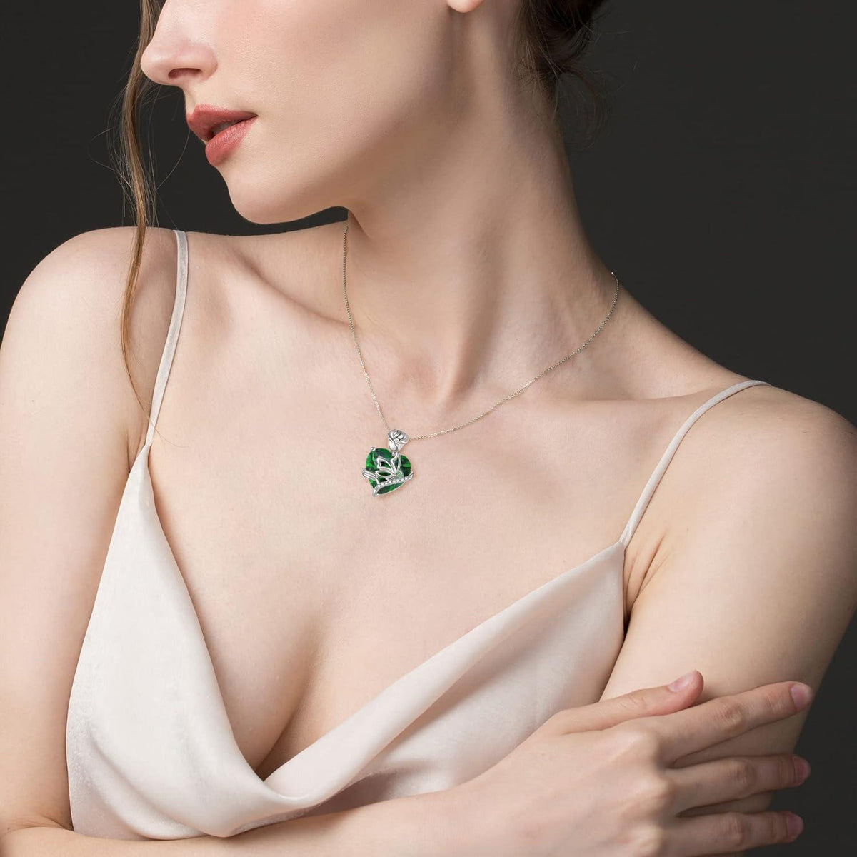FJ Herz Geburtsstein Kette 925 Silber Schmetterling Anhänger