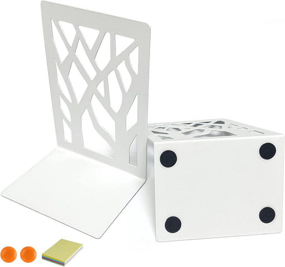 Metall Buchstützen Weiß Bücherstütze Book Holder 2er Set