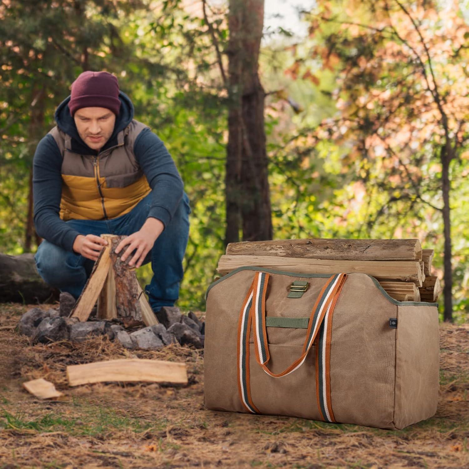 Kaminholztasche Holzkorb Brennholzträger wasserdicht Extra Groß - Braun