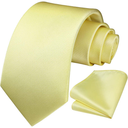 Krawatten-Set Herren mit Einstecktuch – Hellgelb