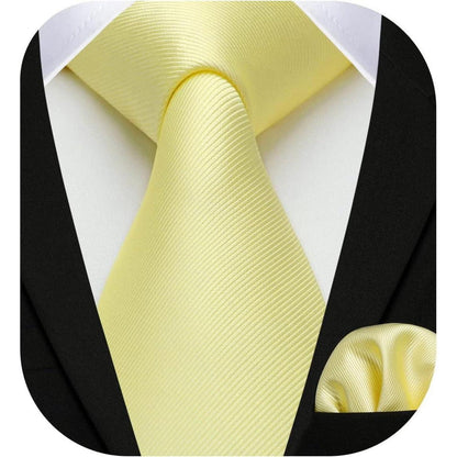Krawatten-Set Herren mit Einstecktuch – Hellgelb