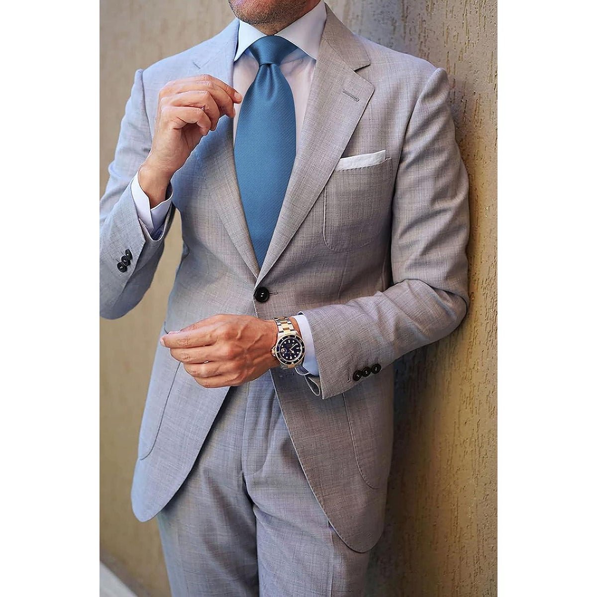 Krawatten-Set Herren mit Einstecktuch, einfarbig, Blau