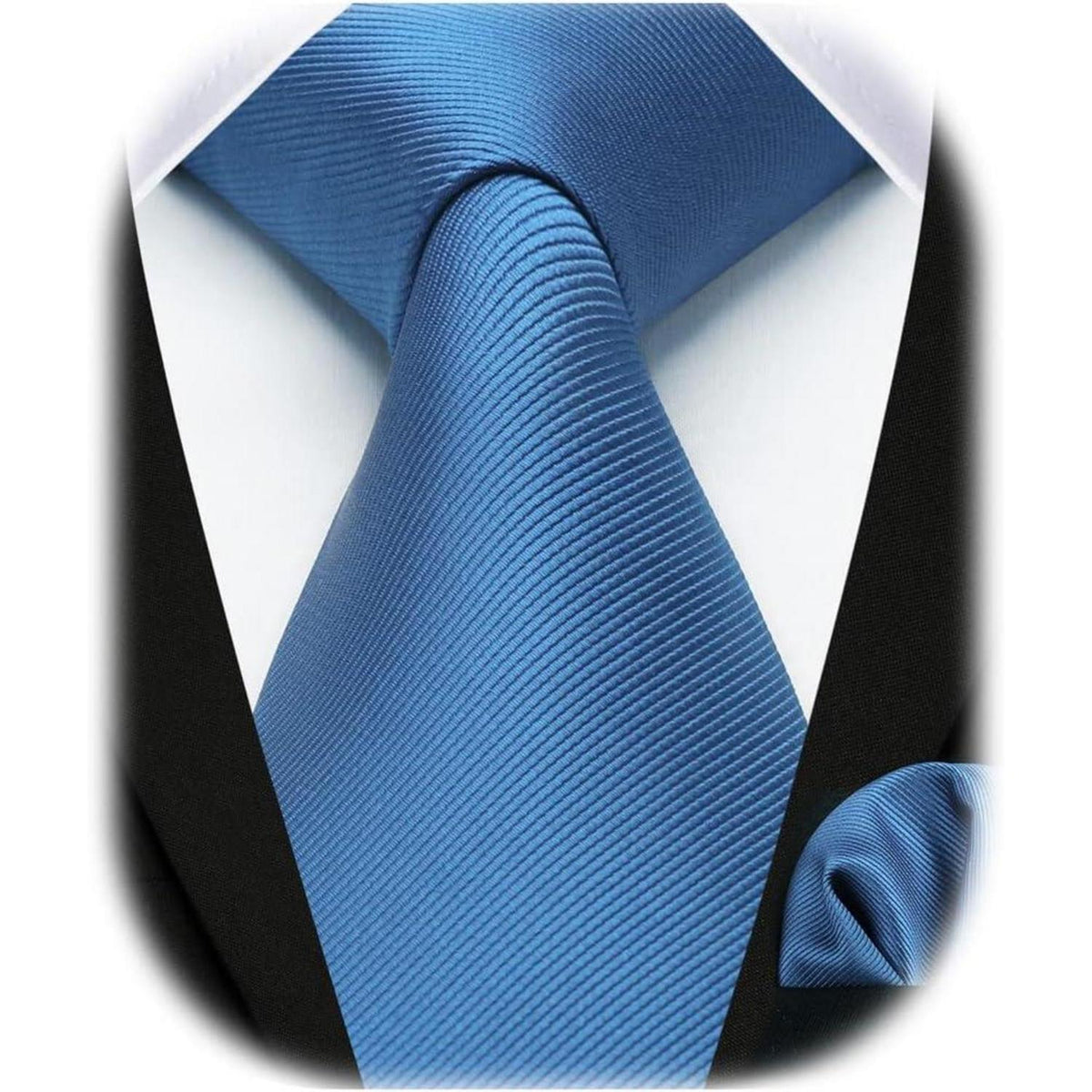 Krawatten-Set Herren mit Einstecktuch, einfarbig, Blau
