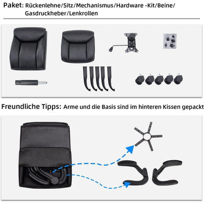 Bürostuhl Ergonomisch Schreibtischstuhl Schwarz in Lederoptik