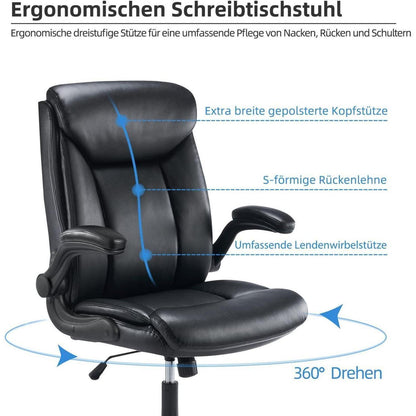 Bürostuhl Ergonomisch Schreibtischstuhl Schwarz in Lederoptik