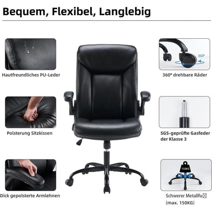 Bürostuhl Ergonomisch Schreibtischstuhl Schwarz in Lederoptik