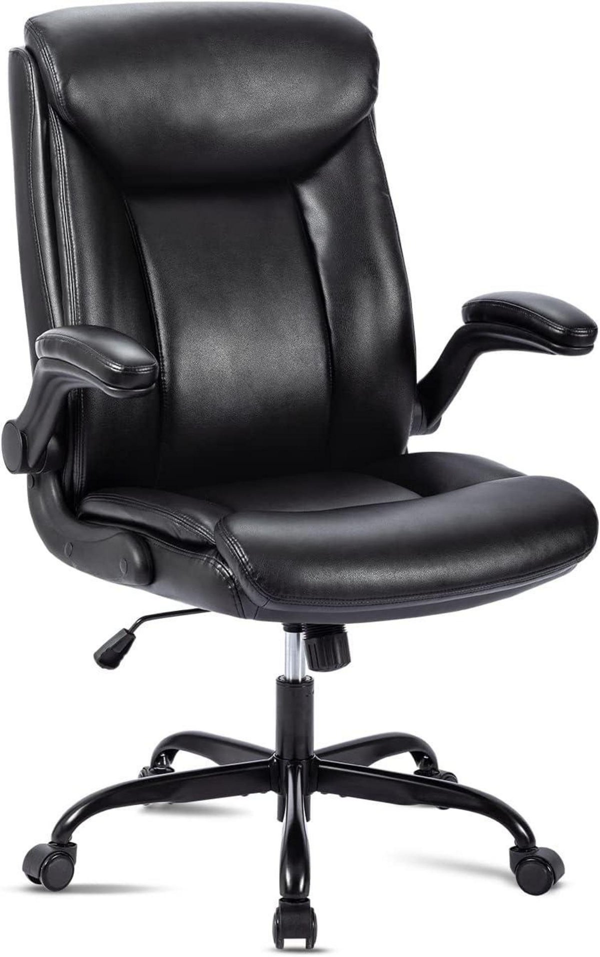Ergonomischer Bürostuhl PU Leder Drehstuhl höhenverstellbar, schwarz