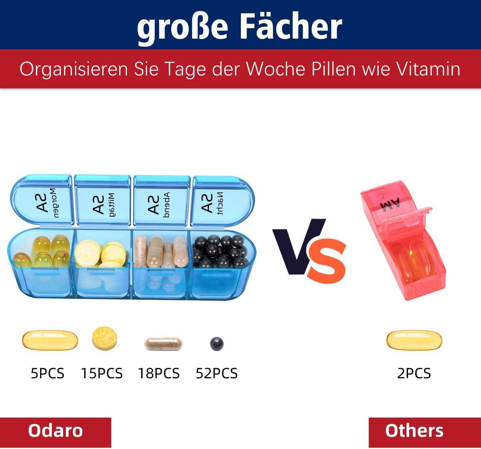 Tablettenbox 7 Tage Klein Pillendose Große Fächer für Kinder und