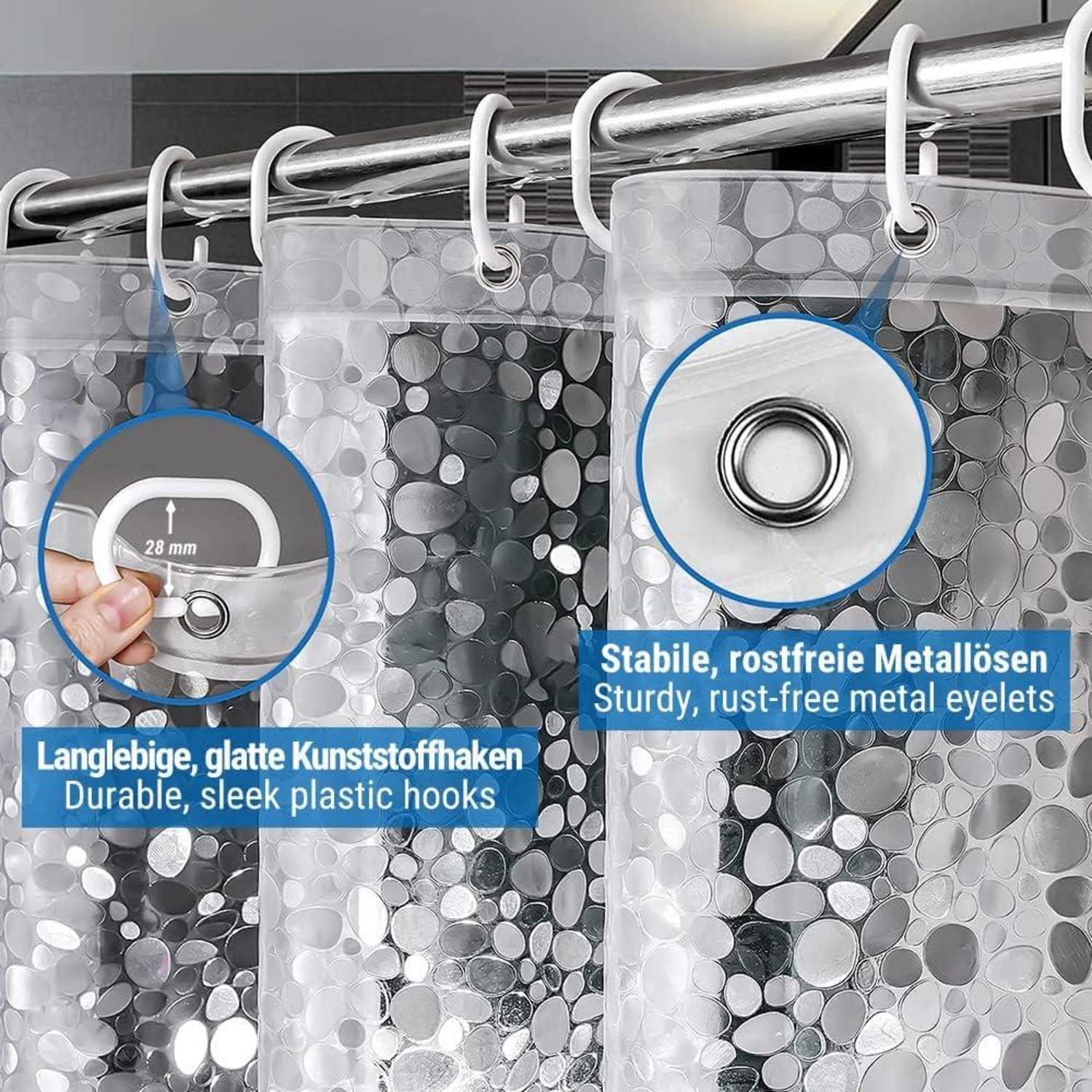 Ecooe Duschvorhang 3D Steinmuster Transparent Wasserdicht Anti Schimmel 180x180cm 12 Ringe