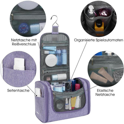 Große Kulturtasche zum Aufhängen, Reise-Waschtasche mit vielen Fächern, Violett