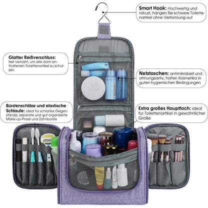 Große Kulturtasche zum Aufhängen, Reise-Waschtasche mit vielen Fächern, Violett