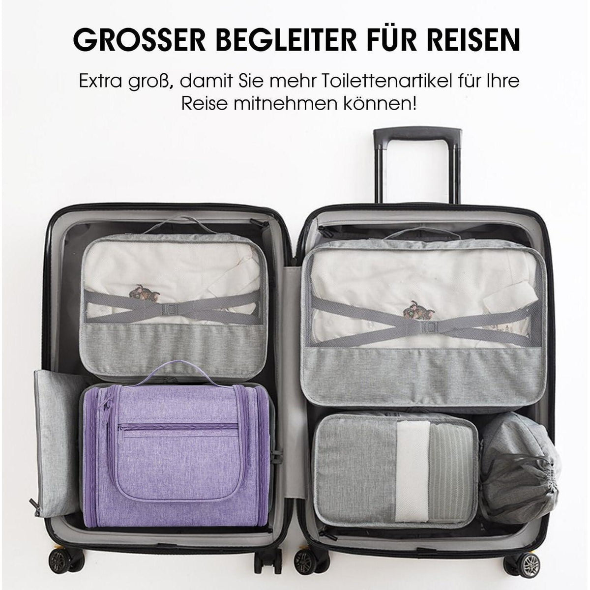 Große Kulturtasche zum Aufhängen, Reise-Waschtasche mit vielen Fächern, Violett
