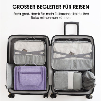 Große Kulturtasche zum Aufhängen, Reise-Waschtasche mit vielen Fächern, Violett