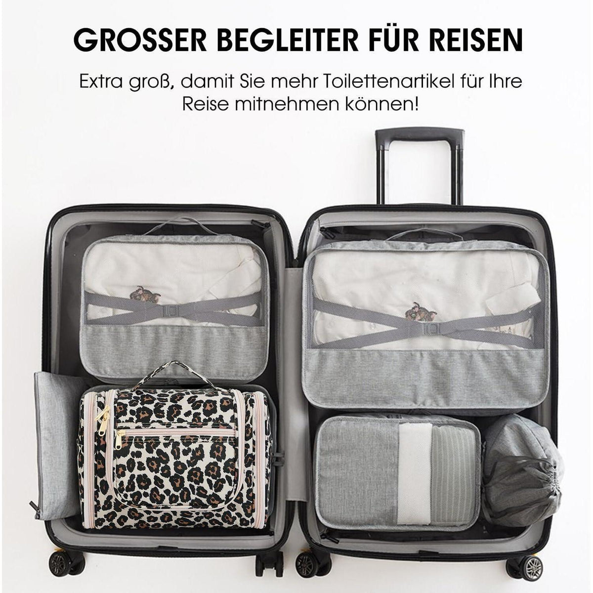 Große Kulturtasche zum Aufhängen, Rosa Leopard