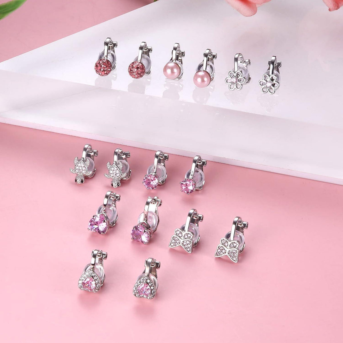 Clip on Ohrringe 8 Paar Kinder Mädchen Ohrclips Herz Stern Blumen