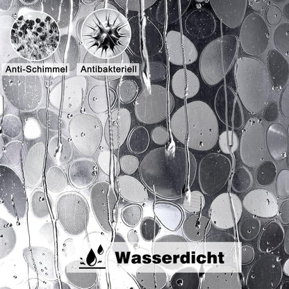 Duschvorhang 200x200cm mit Magneten, 3D Kieselsteinmuster, Transparent