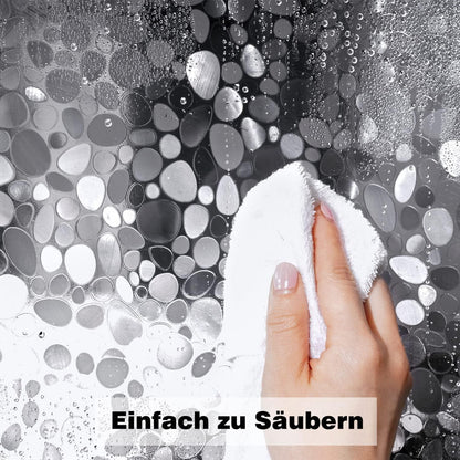 Duschvorhang 200x200cm mit Magneten, 3D Kieselsteinmuster, Transparent