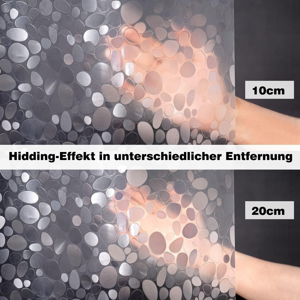 Duschvorhang 200x200cm mit Magneten, 3D Kieselsteinmuster, Transparent