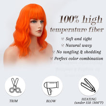 Kurze Orange Lockige Bob Perücke mit Pony Natürliche Cosplay