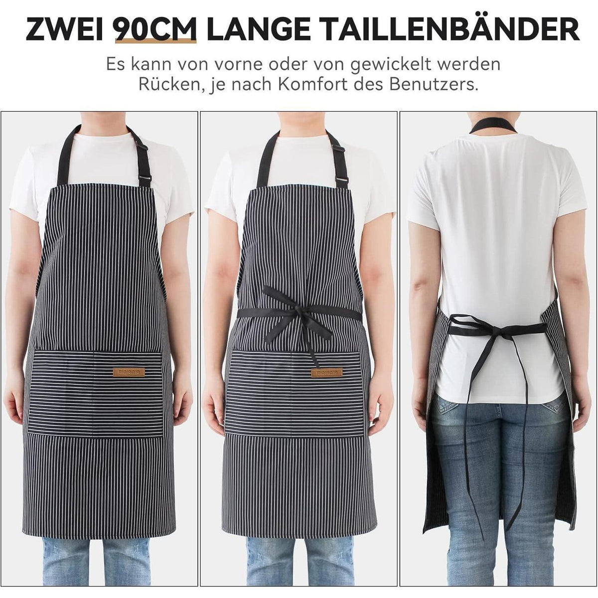 Kochschürzen Damen 2er Set mit Taschen, verstellbar