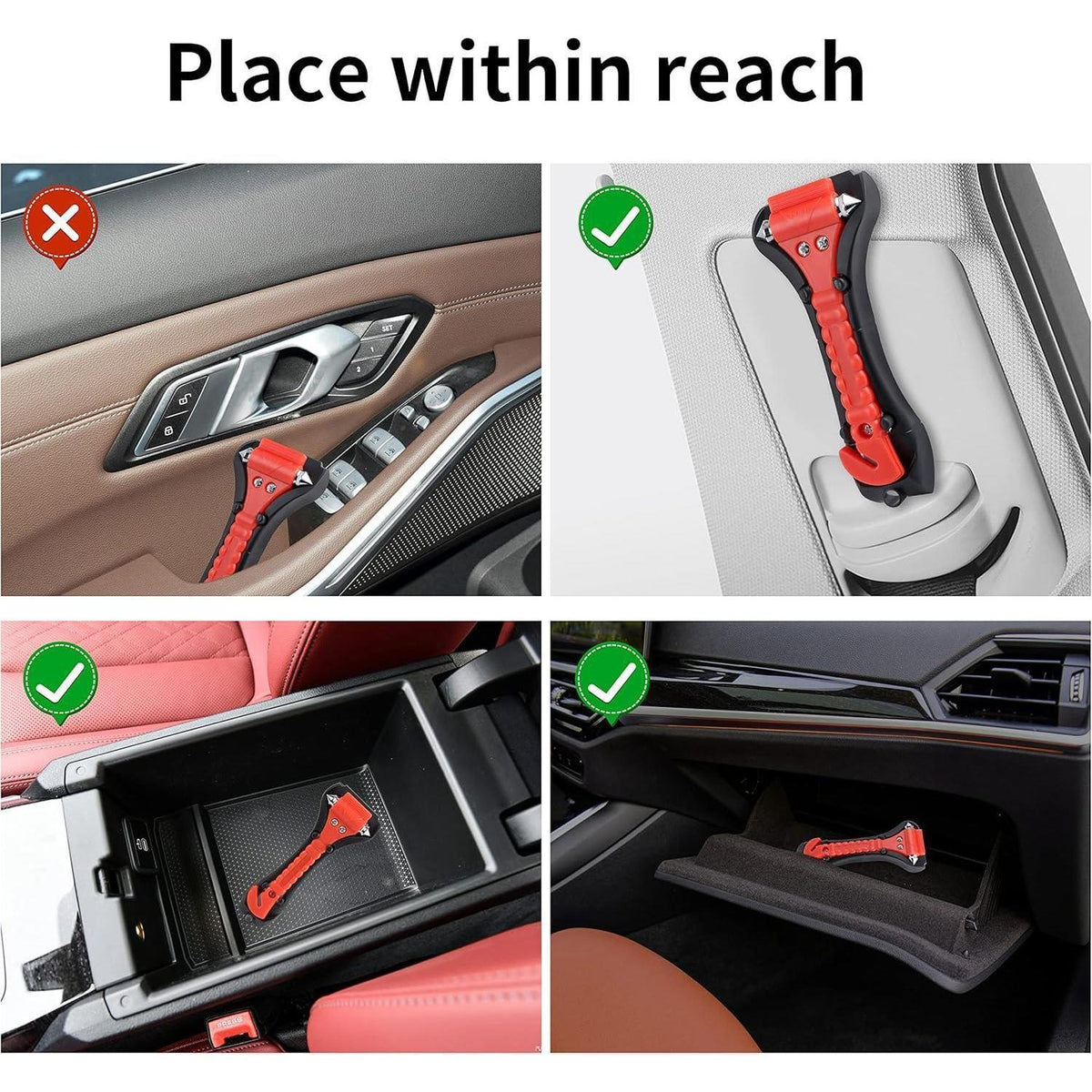 3x Notfallhammer Auto mit Fensterbrecher & Gurtschneider