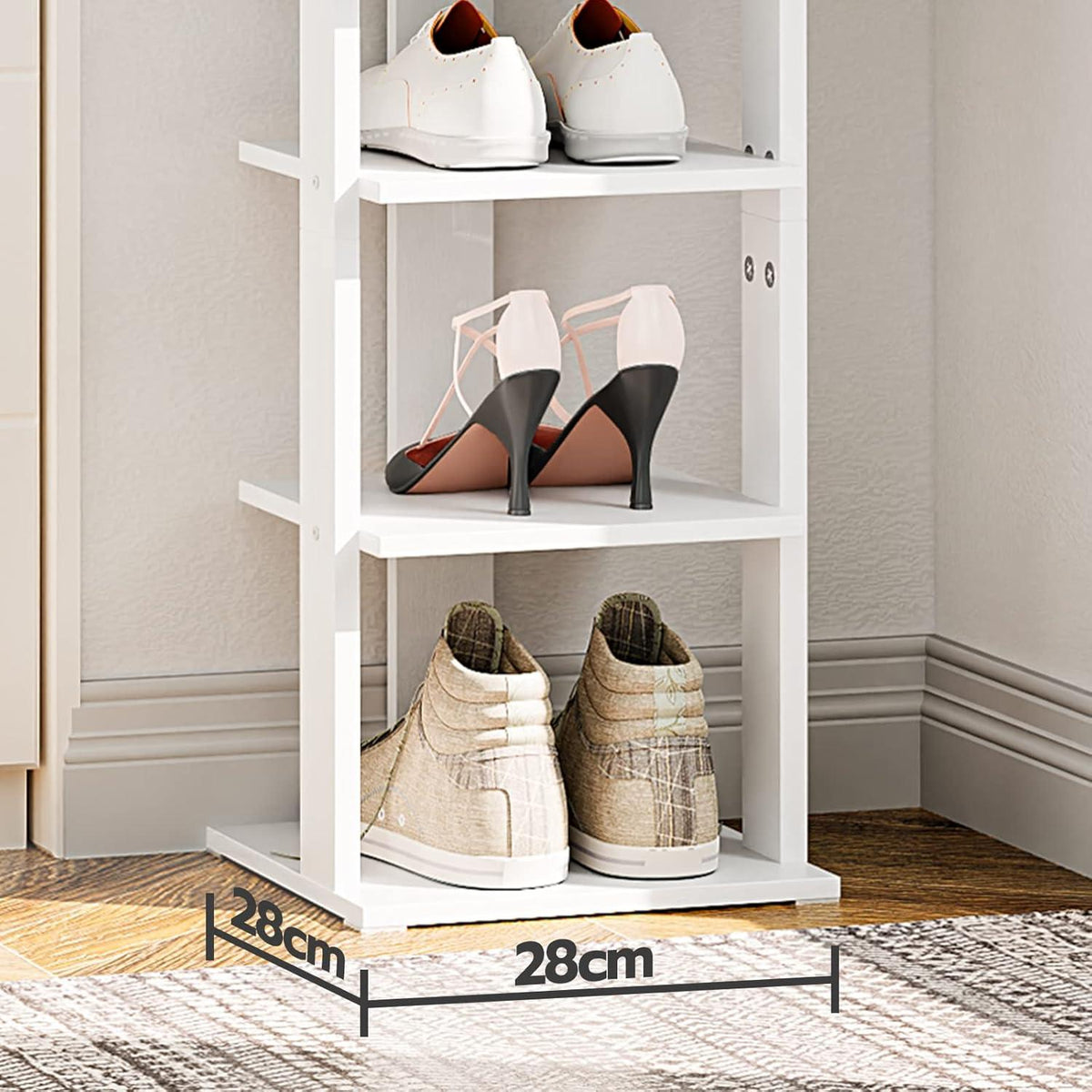 8-lagiges schmales Schuhregal mit Haken, stabil, platzsparend