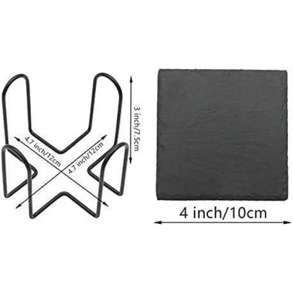 Schiefer Untersetzer 12 Stück mit Halter, 10,2 cm eckig für Getränke