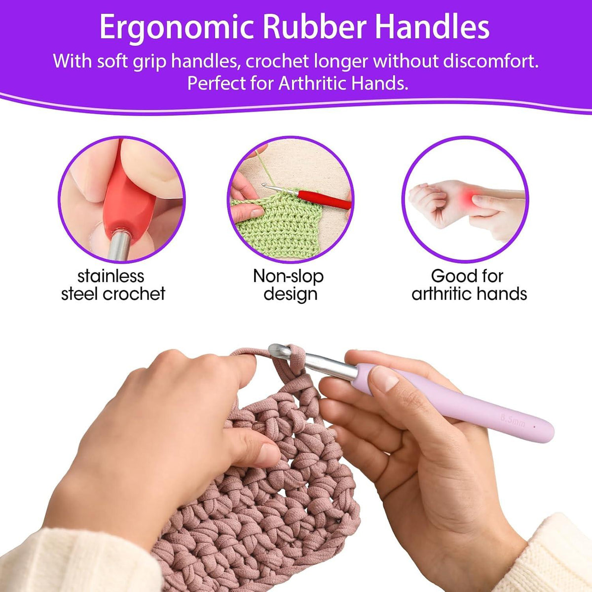 RealPlus 47-teiliges Häkelnadelset mit ergonomischen Gummigriffen und Zubehör